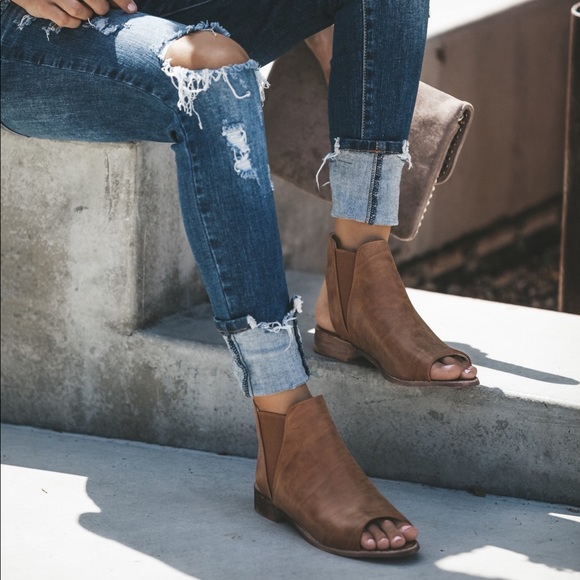 Vici Shoes - Faux Leather Peep Toe Booties